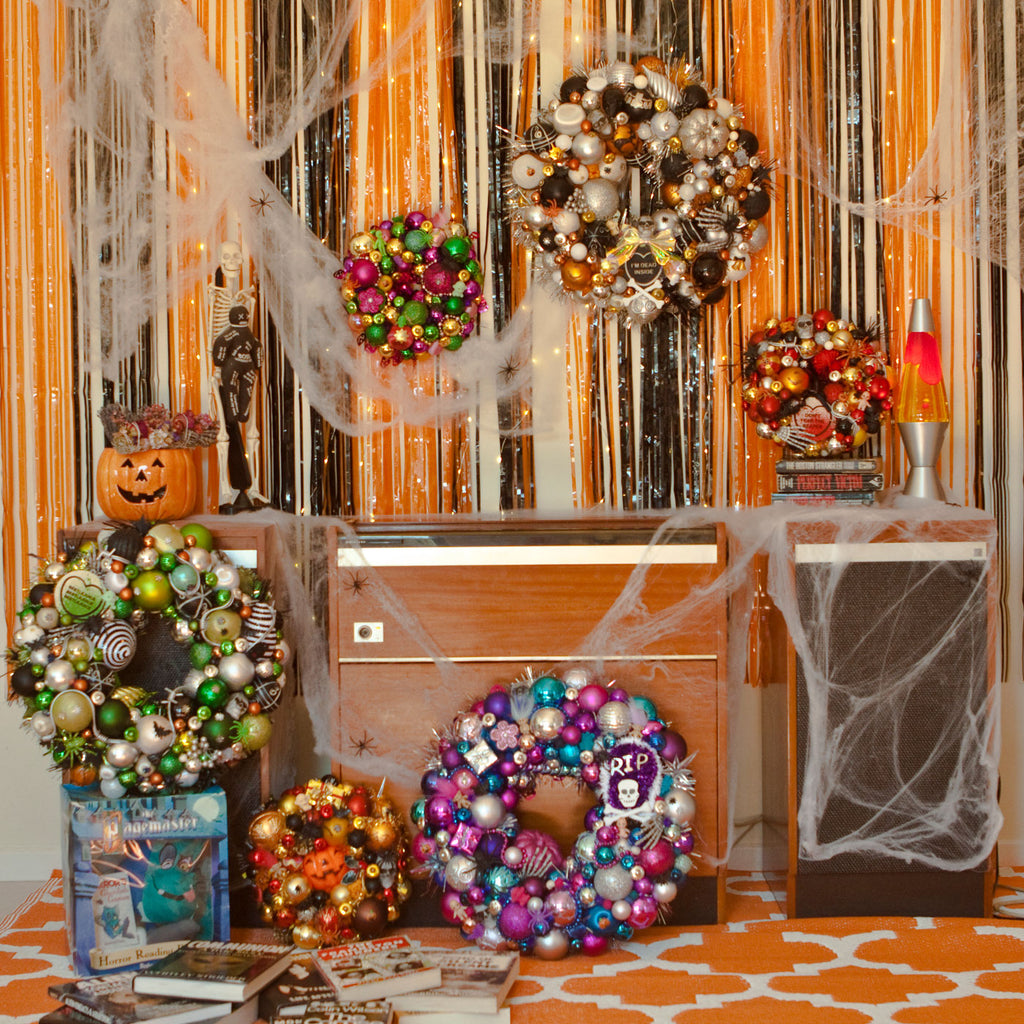 Candy & Kitsch candy heart Halloween wreath awreatha in a kitsch decor aesthetic 
