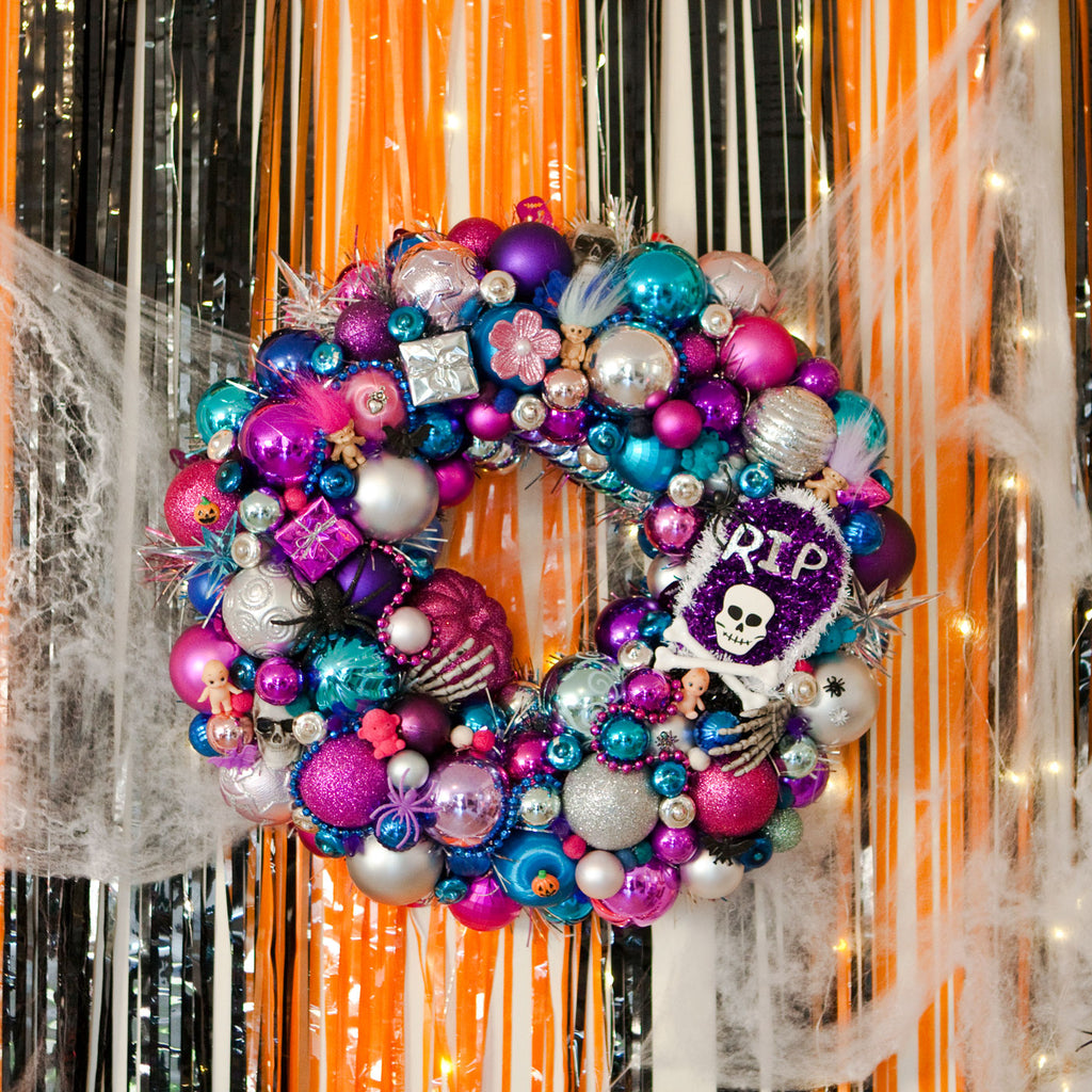 Candy & Kitsch candy heart Halloween wreath awreatha in a kitsch decor aesthetic 