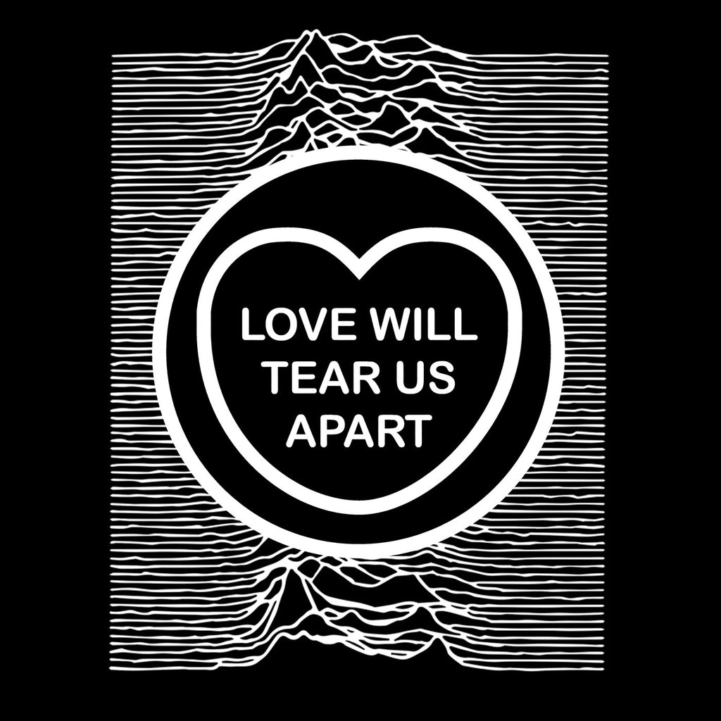 Candy & Kitsch Joy Division love will tear us apart candy heart t-shirt design in balack