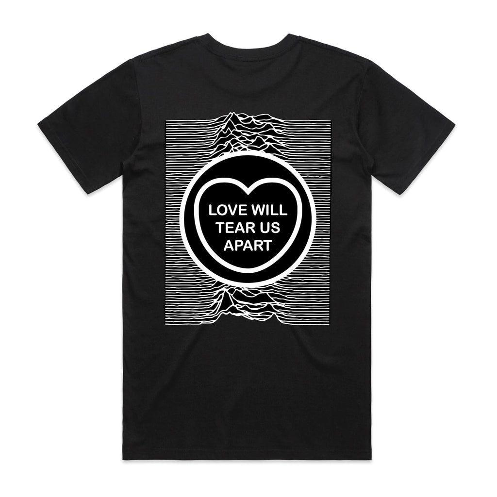 Candy & Kitsch Joy Division love will tear us apart candy heart t-shirt design in balack