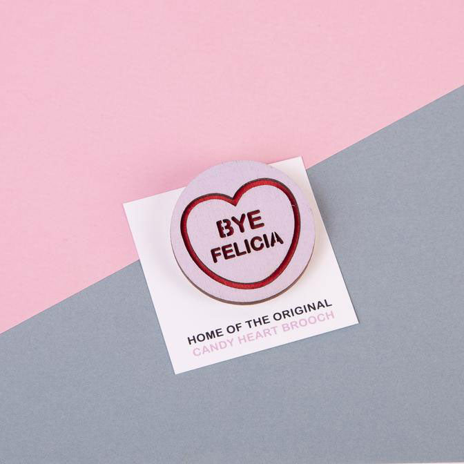 Candy & Kitsch candy heart brooch sits in a kitsch interior design in the variation ’Bye Felicia' inspired by Ice Cube