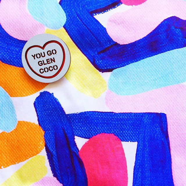 Candy & Kitsch candy heart brooch sits in a kitsch interior design in the variation ’you go glen coco' inspired by Mean Girls