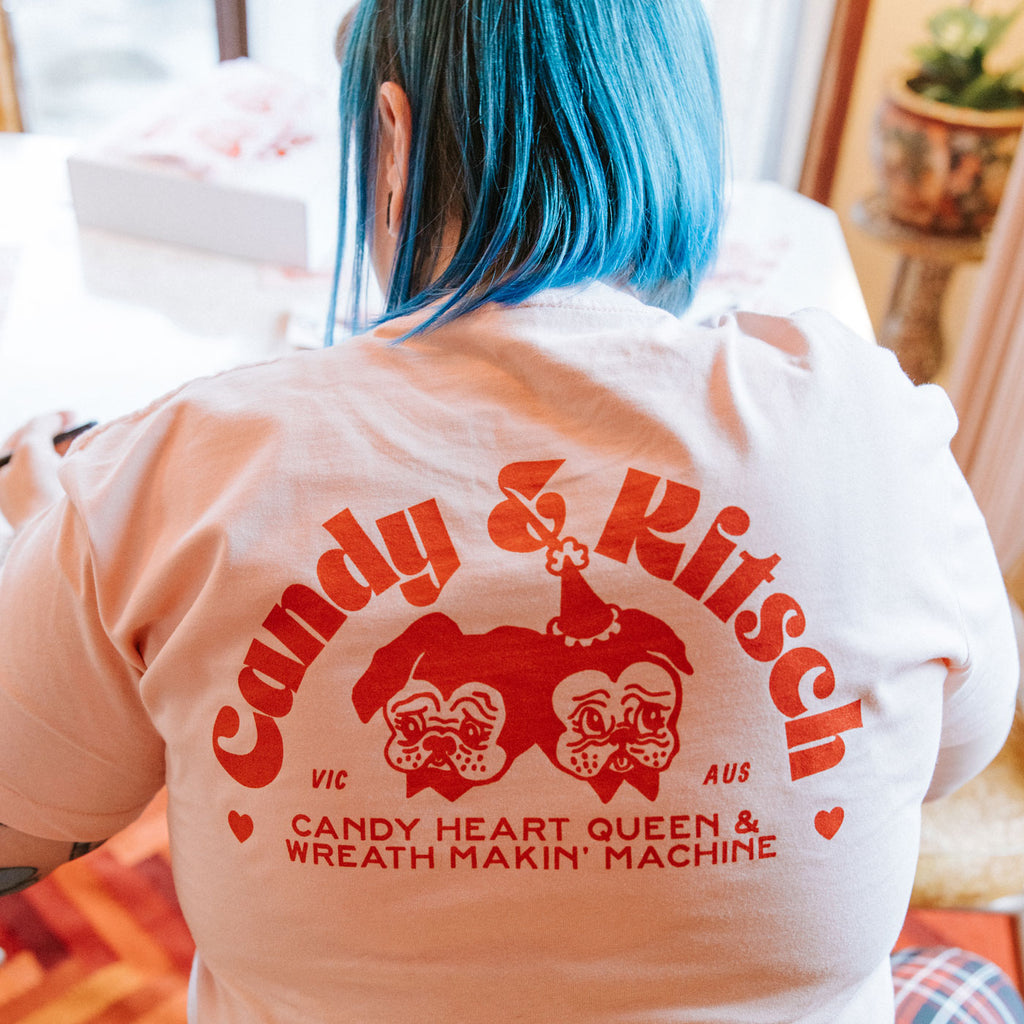 Candy & Kitsch branded tees with pug illustrations