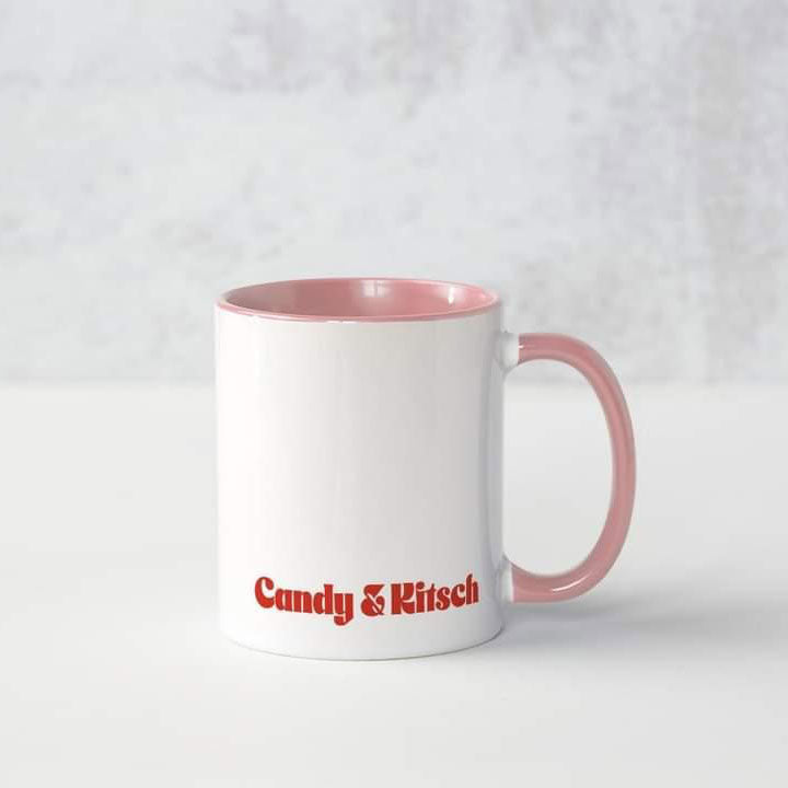 Candy & Kitsch 'Pugs and Kisses' branded mug in pink
