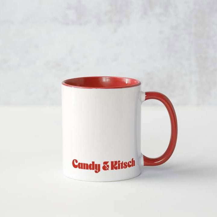 Candy & Kitsch 'Pugs and Kisses' branded mug in red